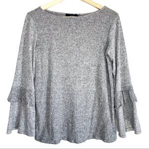 AGB Ruffled Bell Sleeve Ribbed Boat Neck Top